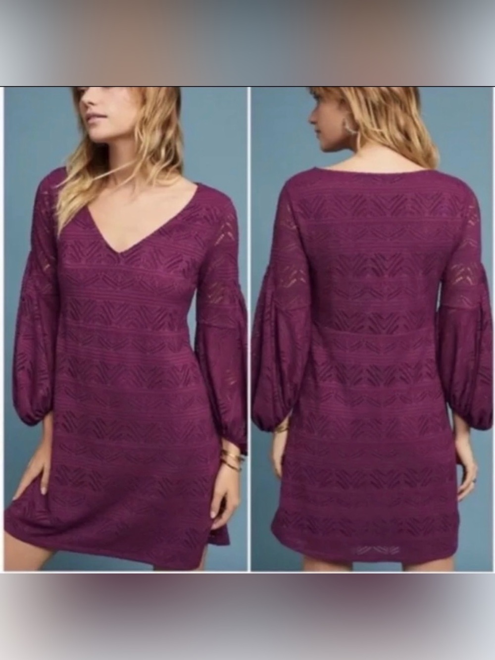 Maeve Plum Lace V-Neck Long Sleeve Dress